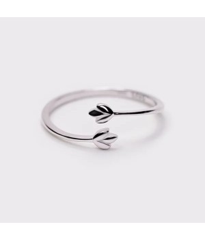 Silver Open Adjustable Leaf Ring