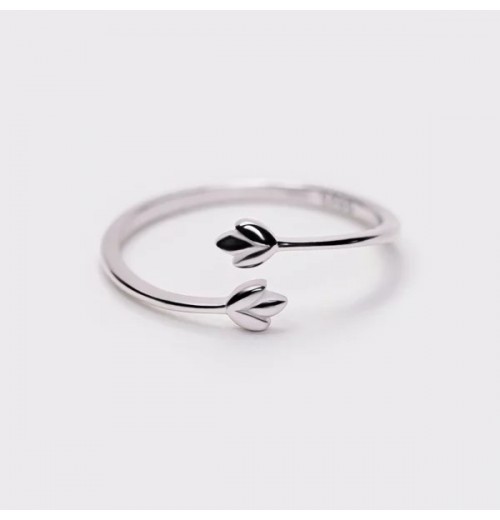 Silver Open Adjustable Leaf Ring