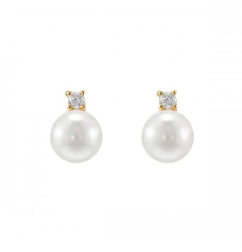 Pearl and Zirconia Stud Earrings